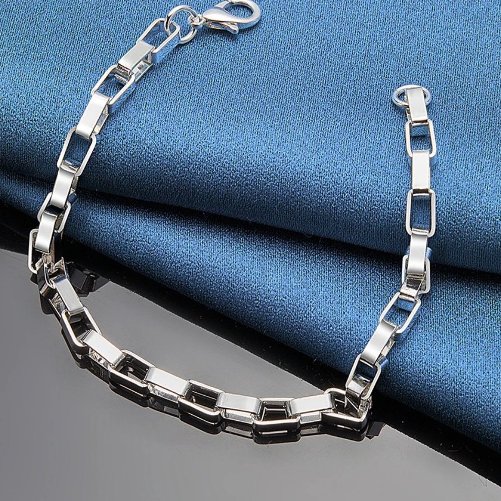 Stunning 4mm Wide Long Box Bracelet Stamped .925 Solid Sterling Silver